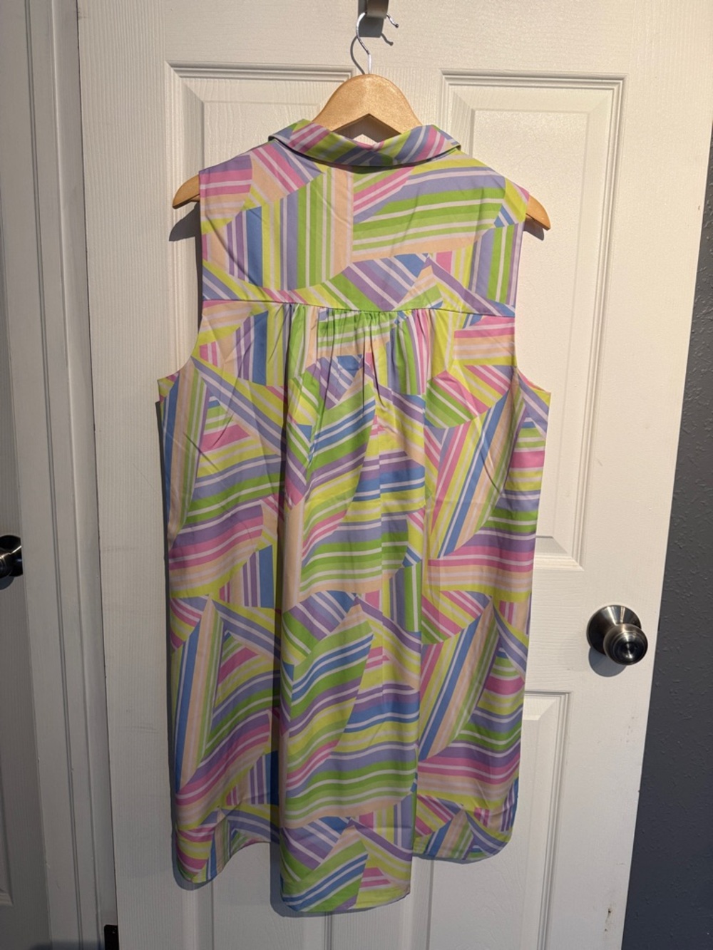 Sleeveless Pastel Stripe Collared Dress - Picture 2 of 4